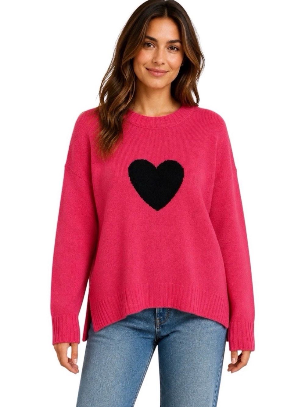 Zadig & Voltaire NWT Hot Pink Crewneck Sweater with Navy Heart